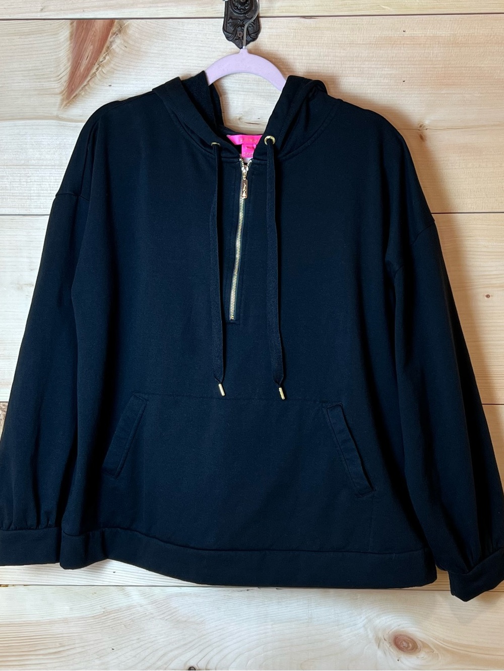 Lilly Pulitzer Black Suri Half-Zip Hooded Sweatshirt - Athleisure Quiet Luxury